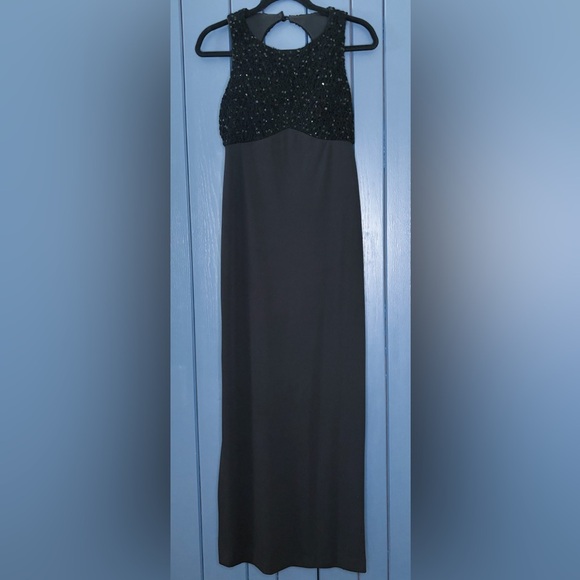 Vintage Betsy And Adam Black Dress Gown 2 4 6P Crepe Fabric Top Sequins Y2K - Picture 2 of 5
